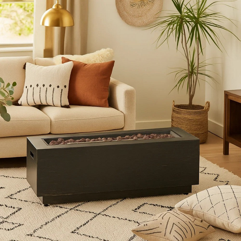 Outdoor Fire Pit | Dark Brown | Gold Iron Frame Rectangular 48"