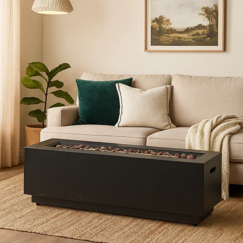 Outdoor Fire Pit | Dark Brown | Gold Iron Frame Rectangular 48"