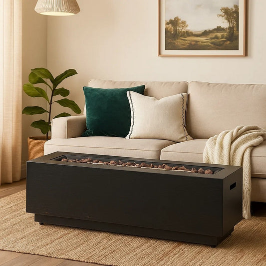 Outdoor Fire Pit | Dark Brown | Gold Iron Frame Rectangular 48"