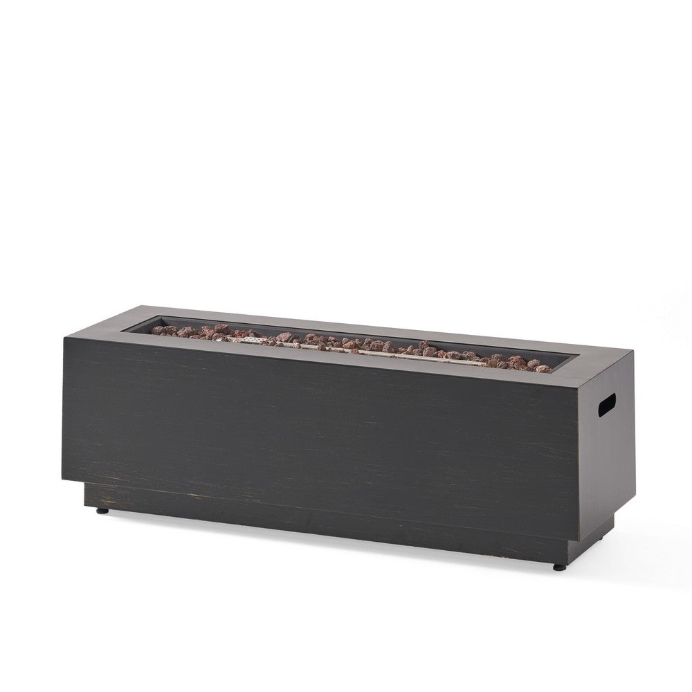 Outdoor Fire Pit | Dark Brown | Gold Iron Frame Rectangular 48"