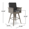 Outdoor Barstool Chair, Gray Black Wicker Rattan, Polyester Cushions