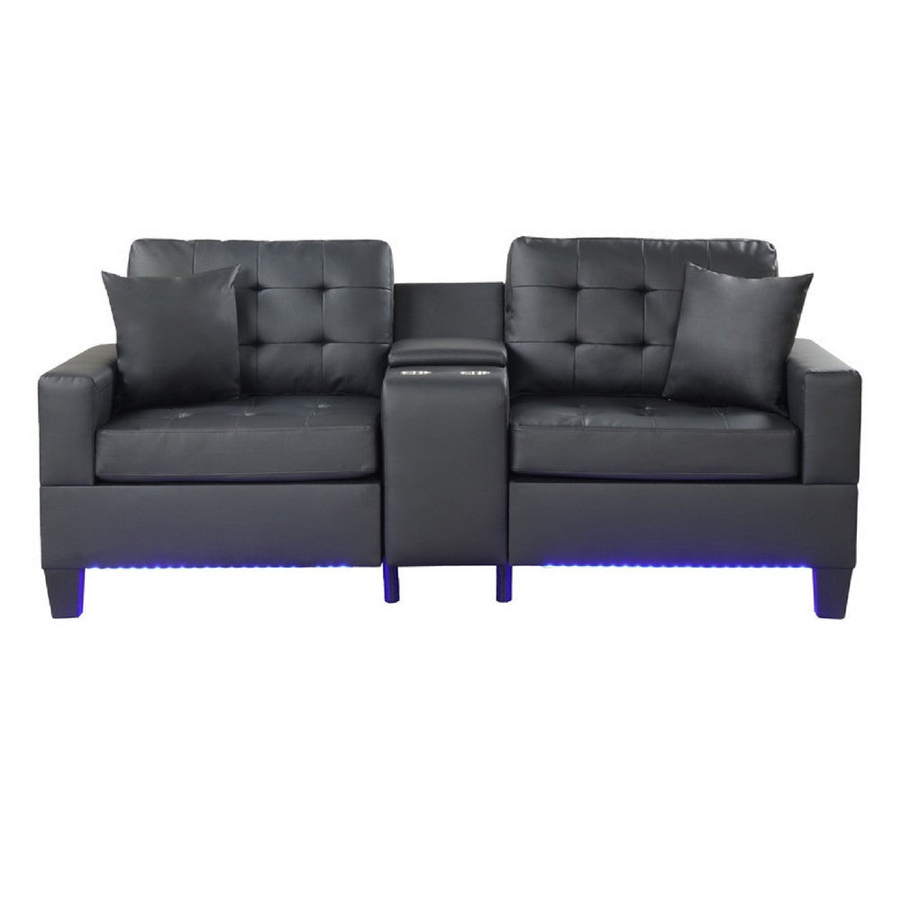 Iris Sofa with LED | USB Ports | Cupholders | Black Faux Leather 85’’ BM335477