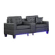 Iris Sofa with LED | USB Ports | Cupholders | Black Faux Leather 85"