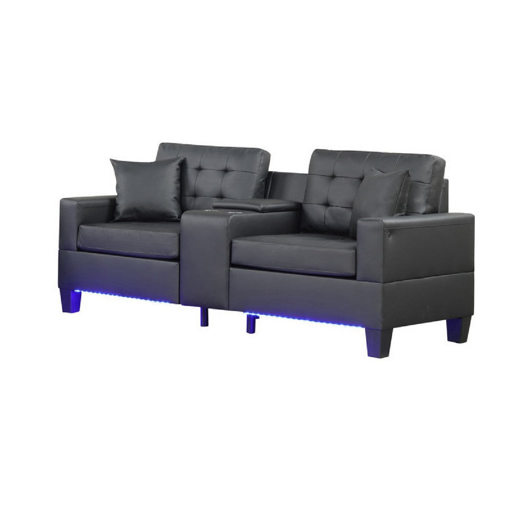 Iris Sofa with LED | USB Ports | Cupholders | Black Faux Leather 85’’ BM335477