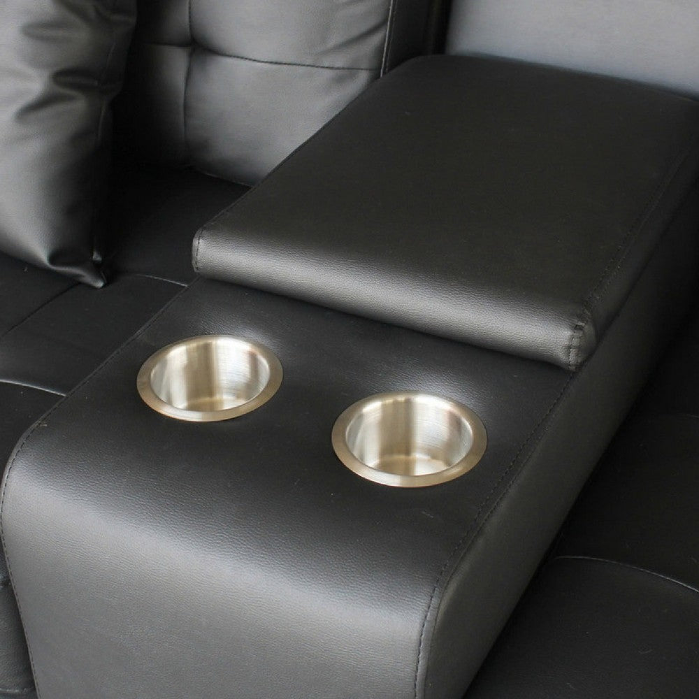 Iris Sofa with LED | USB Ports | Cupholders | Black Faux Leather 85’’ BM335477
