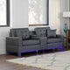 Iris Sofa with LED | USB Ports | Cupholders | Black Faux Leather 85"