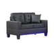 Iris Loveseat | 2 Pillows | LED | USB Ports | Black Faux Leather | 56"