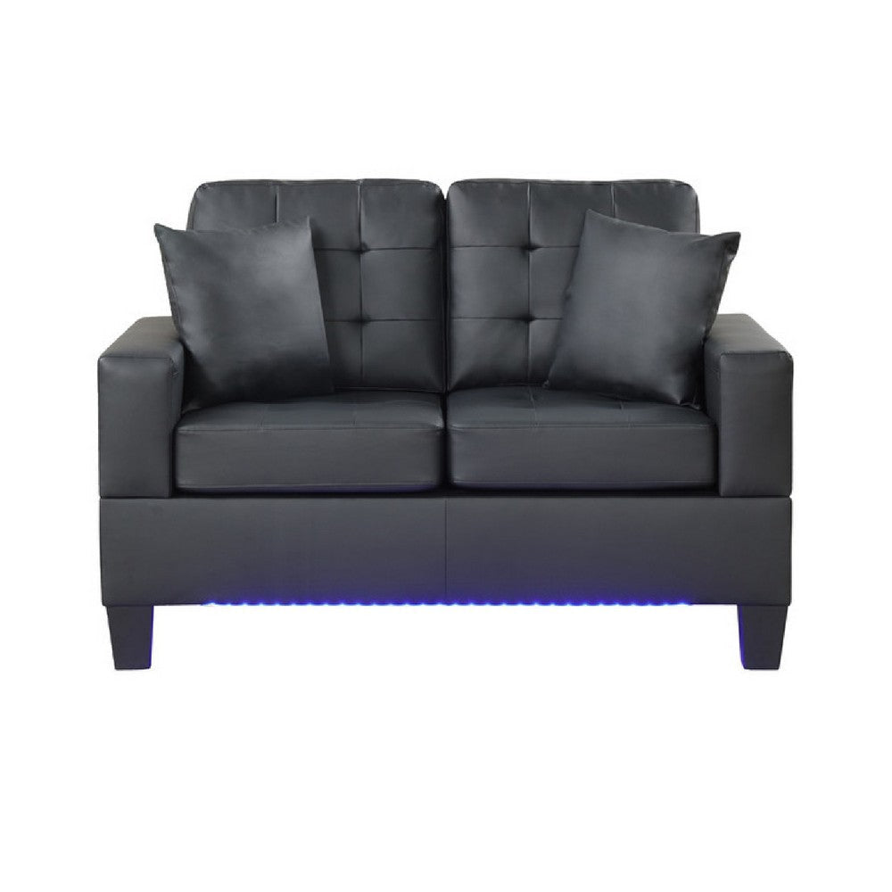 Iris Loveseat | 2 Pillows | LED | USB Ports | Black Faux Leather | 56’’ BM335478