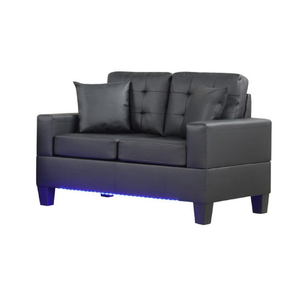 Iris Loveseat | 2 Pillows | LED | USB Ports | Black Faux Leather | 56’’ BM335478