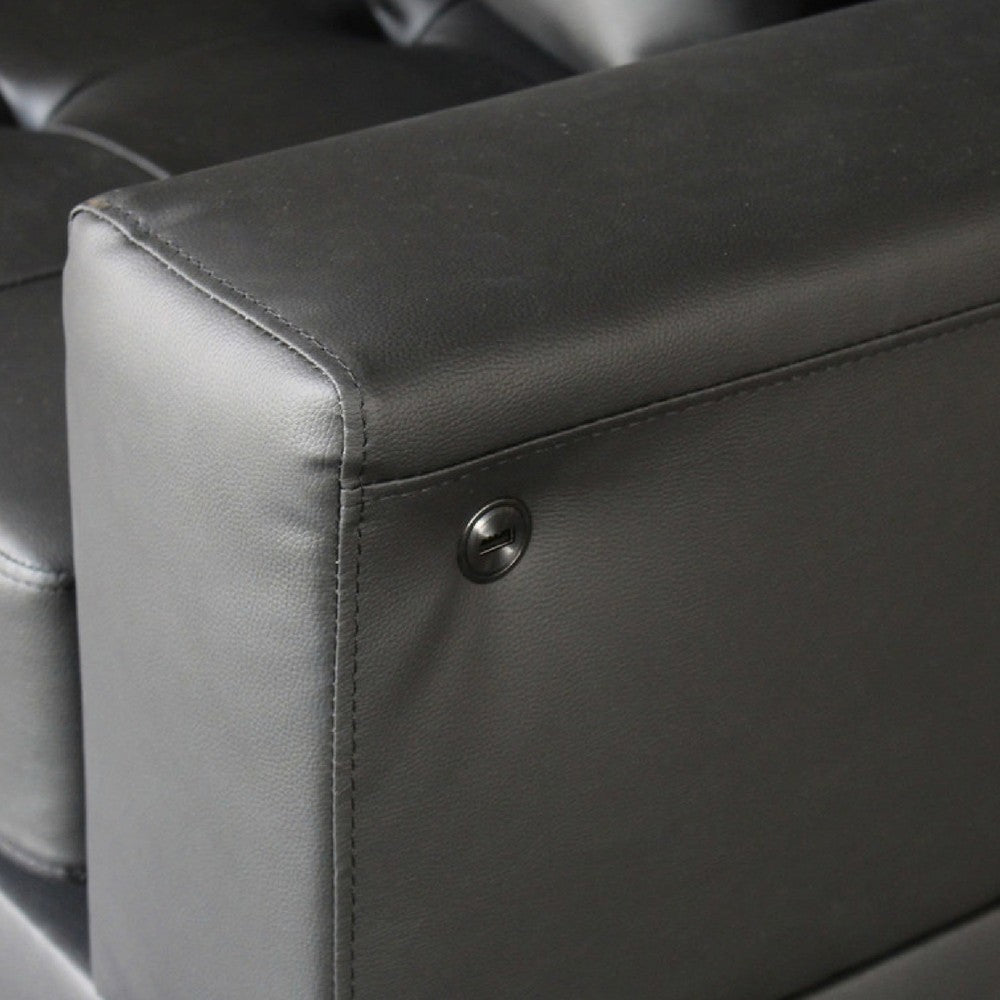 Iris Loveseat | 2 Pillows | LED | USB Ports | Black Faux Leather | 56’’ BM335478