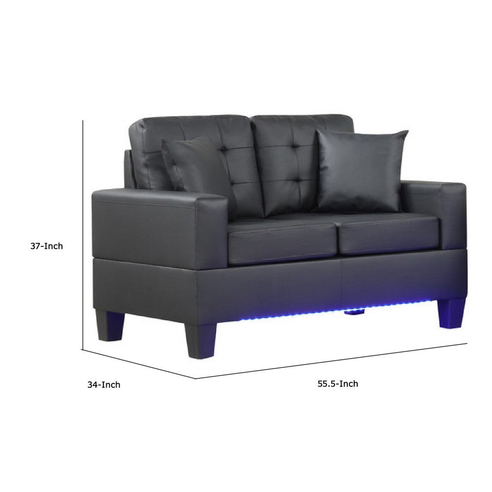 Iris Loveseat | 2 Pillows | LED | USB Ports | Black Faux Leather | 56’’ BM335478