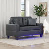 Iris Loveseat | 2 Pillows | LED | USB Ports | Black Faux Leather | 56"