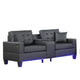 Iris Sofa and Loveseat Set LED USB Cupholders | Black Faux Leather BM335479