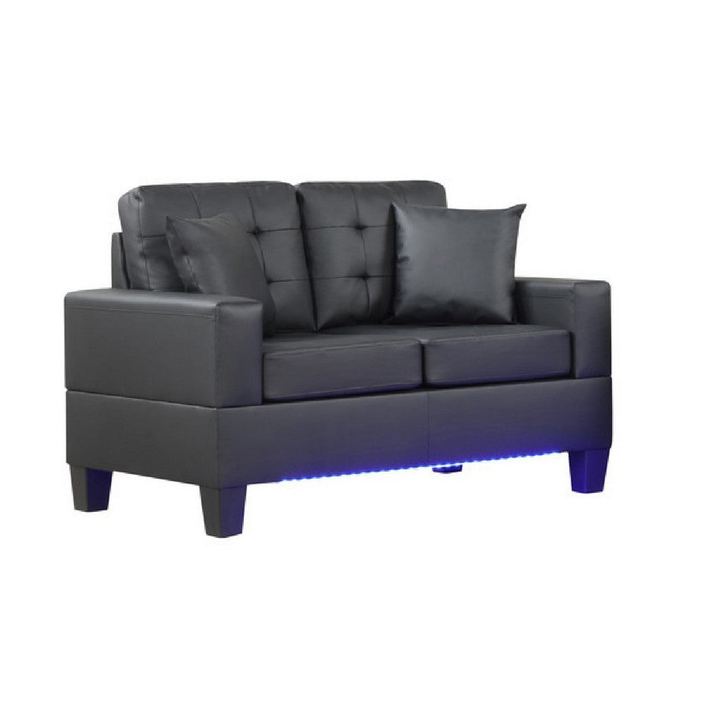 Iris Sofa and Loveseat Set LED USB Cupholders | Black Faux Leather BM335479