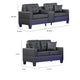 Iris Sofa and Loveseat Set LED USB Cupholders | Black Faux Leather BM335479