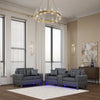 Iris Sofa and Loveseat Set, LED, USB, Cupholders | Black Faux Leather