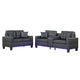 Iris Sofa and Loveseat Set, LED, USB, Cupholders | Black Faux Leather
