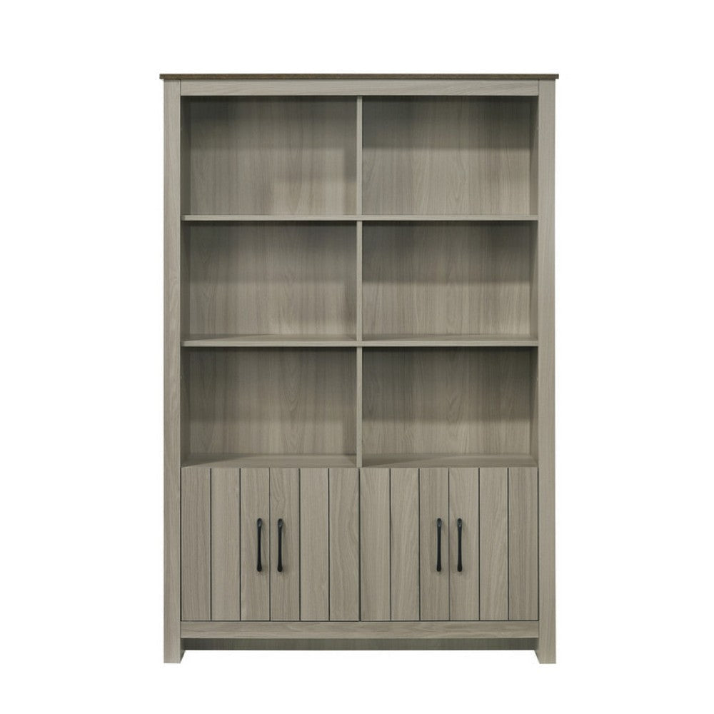 Nena Bookcase with 6 Shelves and 4 Cabinet Doors | Gray Wood 71’’ BM335480
