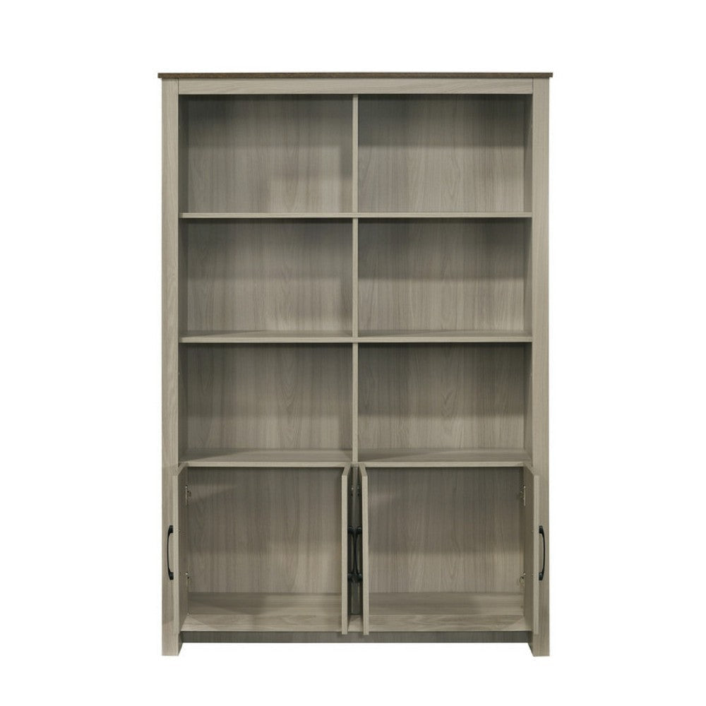 Nena Bookcase with 6 Shelves and 4 Cabinet Doors | Gray Wood 71’’ BM335480