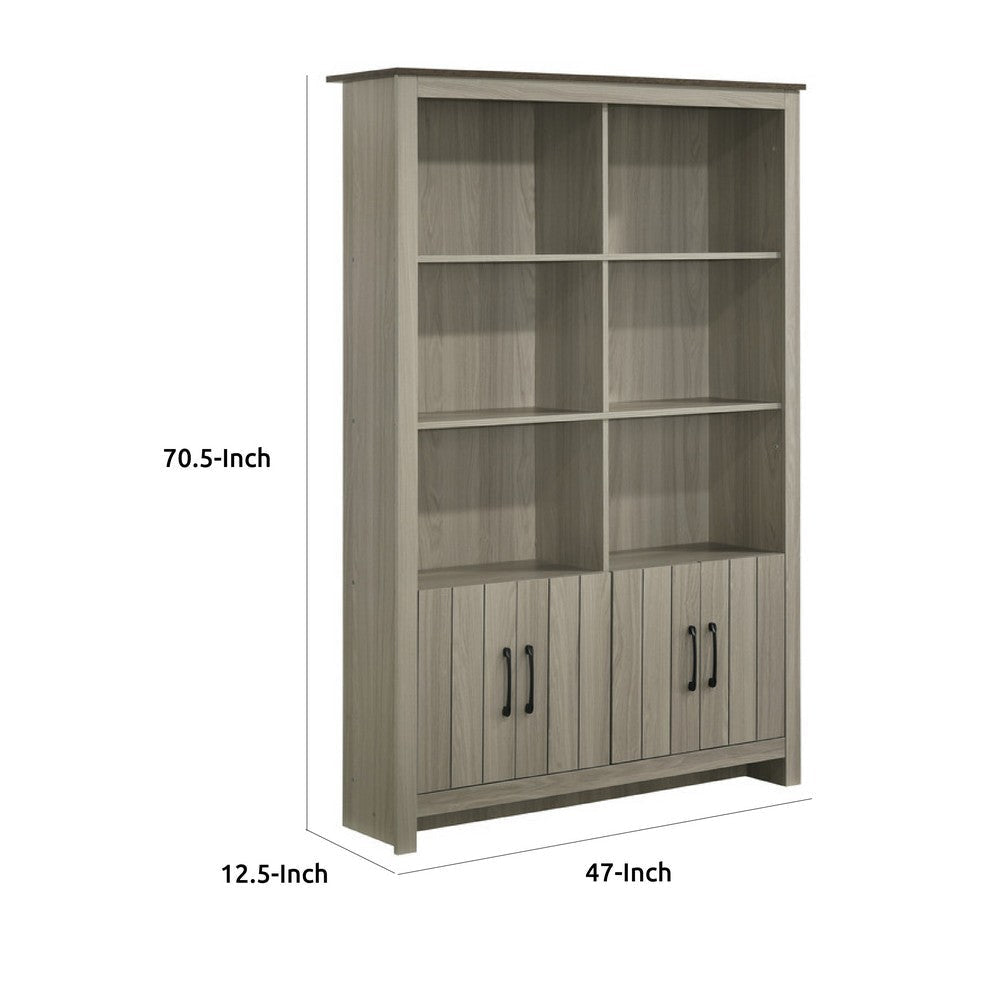 Nena Bookcase with 6 Shelves and 4 Cabinet Doors | Gray Wood 71’’ BM335480