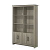 Nena Bookcase with 6 Shelves and 4 Cabinet Doors | Gray Wood 71"