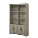 Nena Bookcase with 6 Shelves and 4 Cabinet Doors | Gray Wood 71"