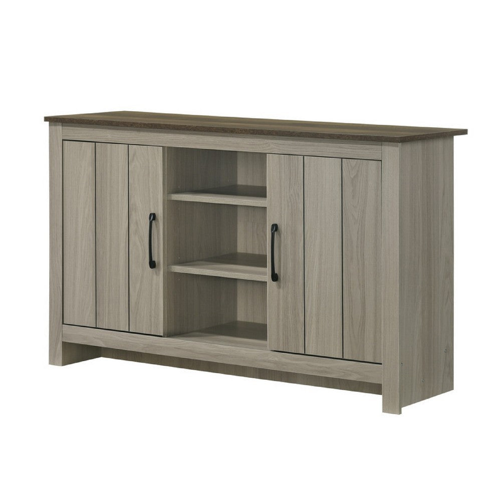 Nena Console Table with 3 Shelves and 2 Cabinet Doors | Gray Wood