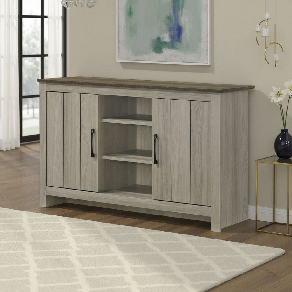 Nena Console Table with 3 Shelves and 2 Cabinet Doors | Gray Wood