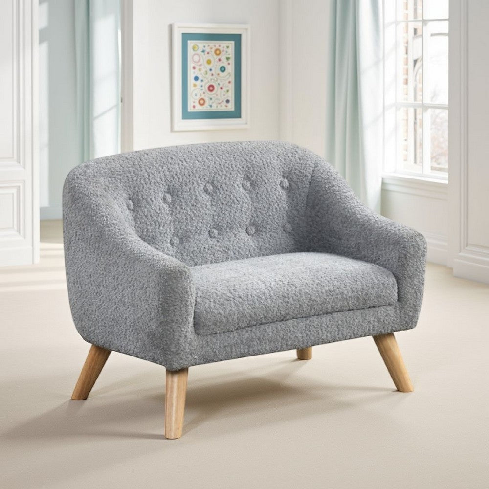 Aelia Kids Size Sofa Chair | Wood Legs | Gray Tufted Chenille 29"