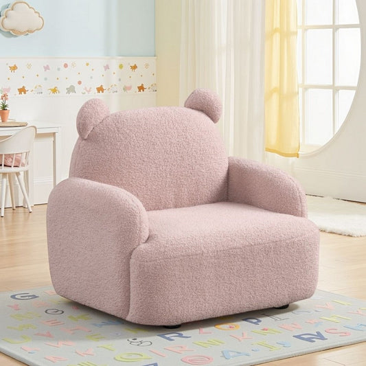 Raye Bear Shaped Kids Armchair with Black Legs | Pink Teddy Velvet