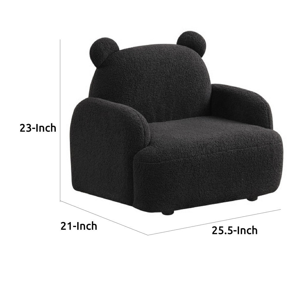 Raye Bear Shaped Kids Armchair with Black Legs | Black Teddy Velvet BM335487