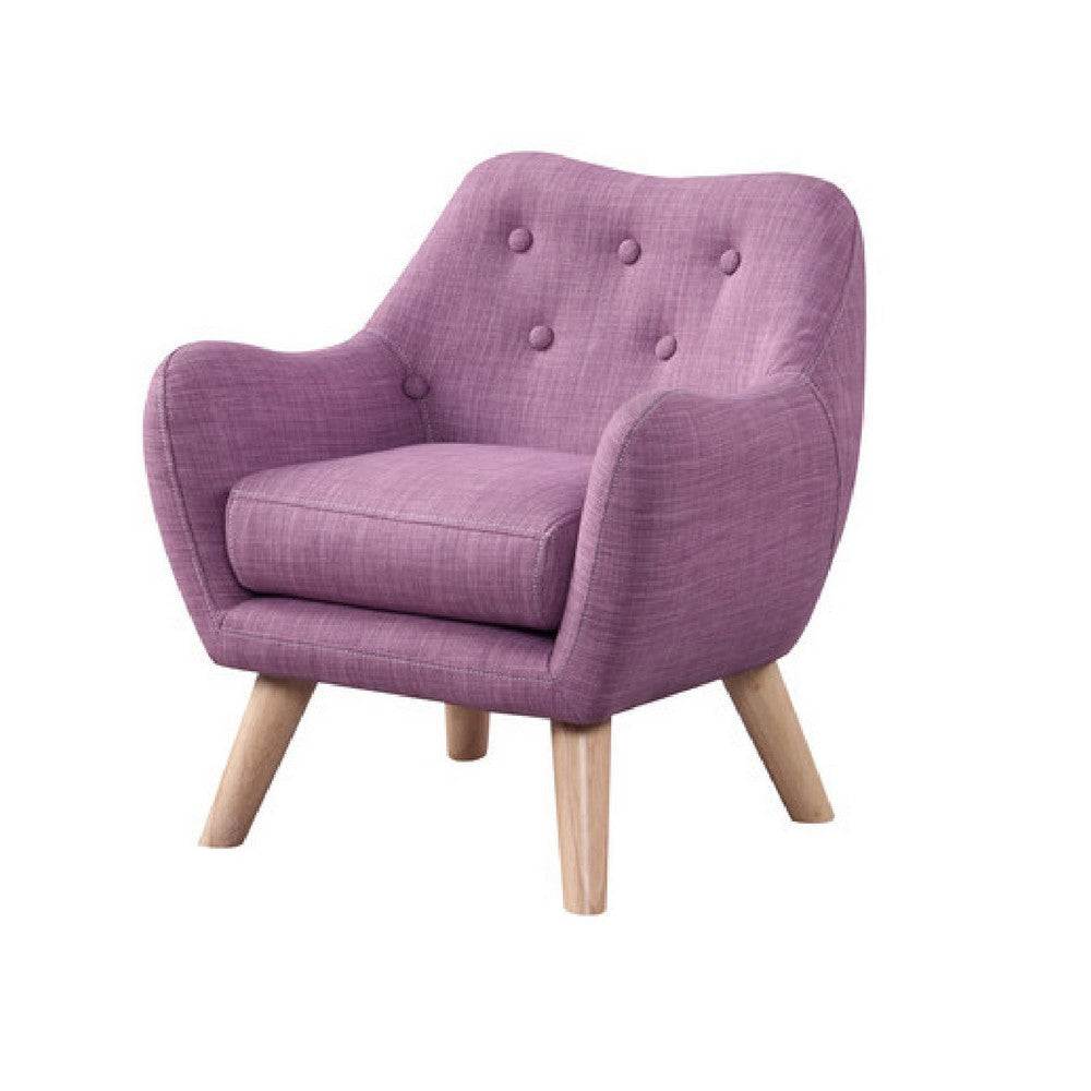 Binie Kids Chair w Wood Angled Legs Pink Purple Button Tufted Linen