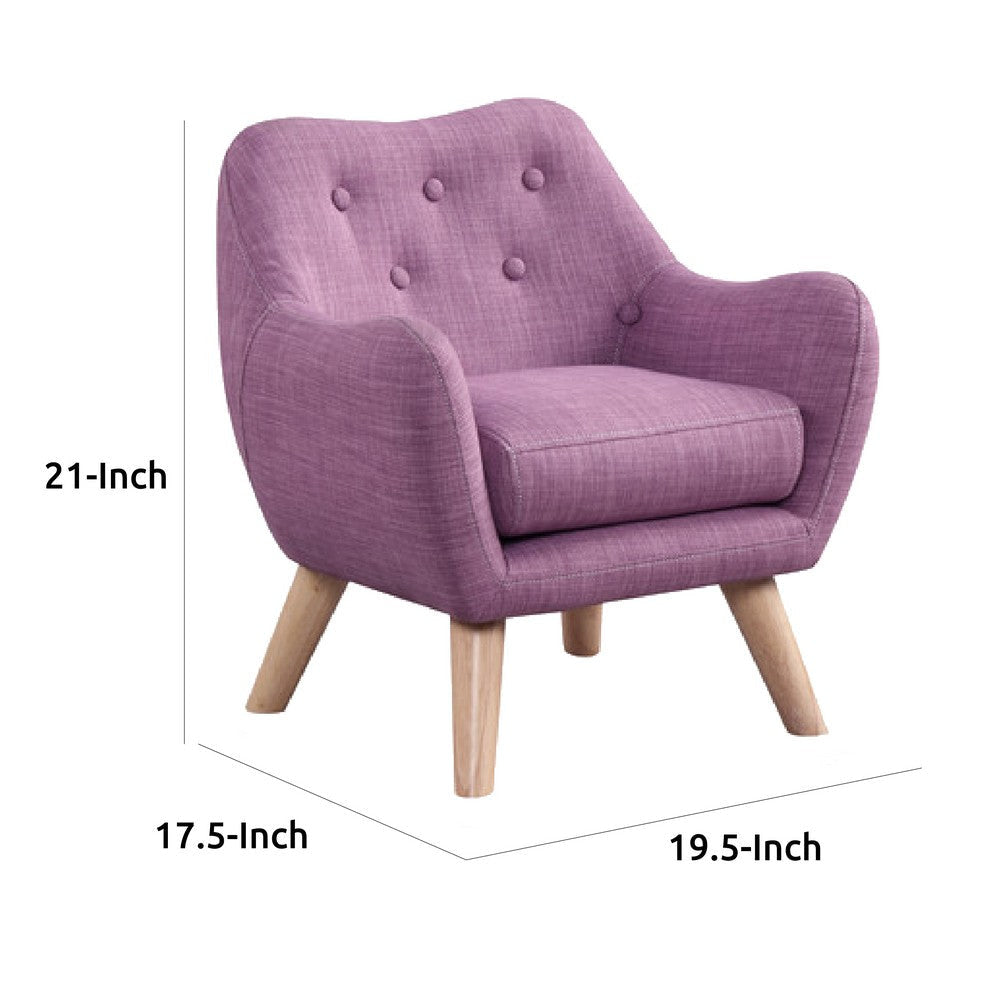 Binie Kids Chair w Wood Angled Legs Pink Purple Button Tufted Linen