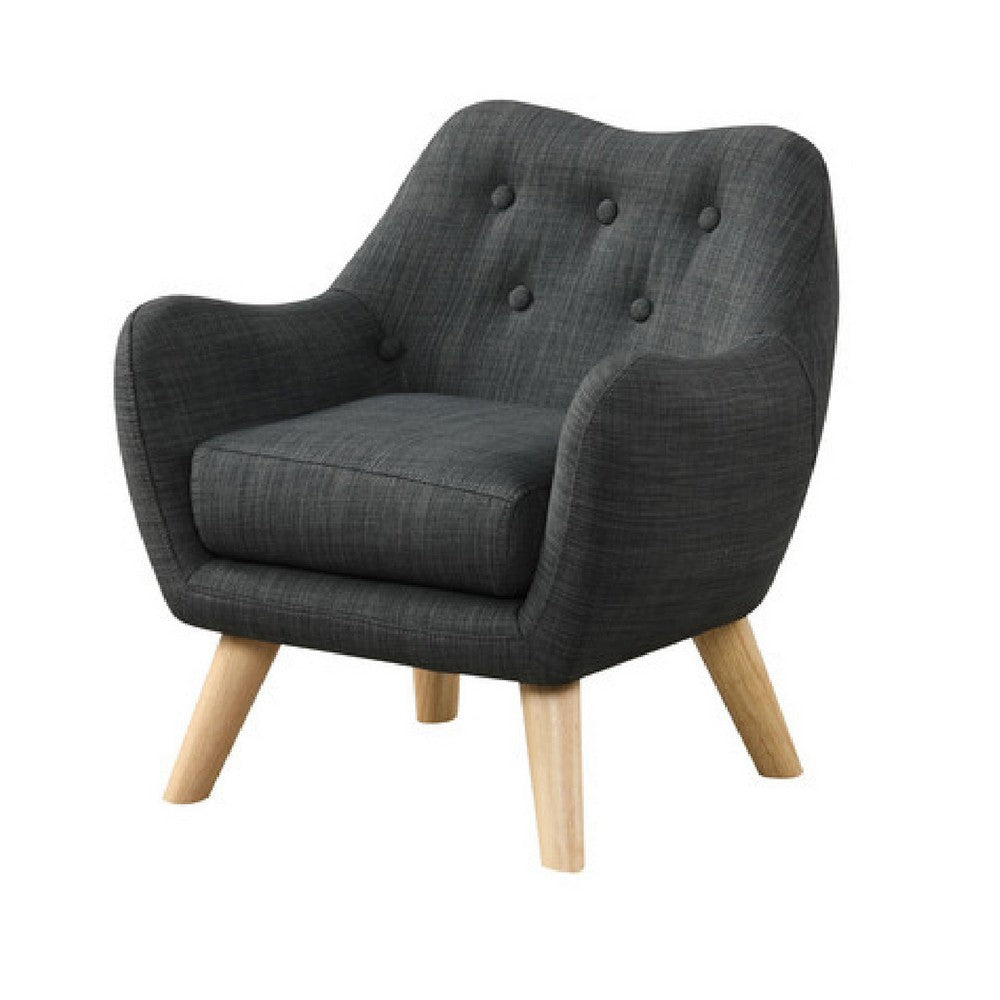 Binie Kids Chair with Wood Angled Legs | Gray Button Tufted Linen