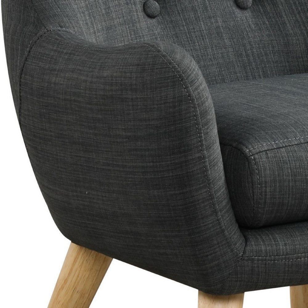 Binie Kids Chair with Wood Angled Legs | Gray Button Tufted Linen