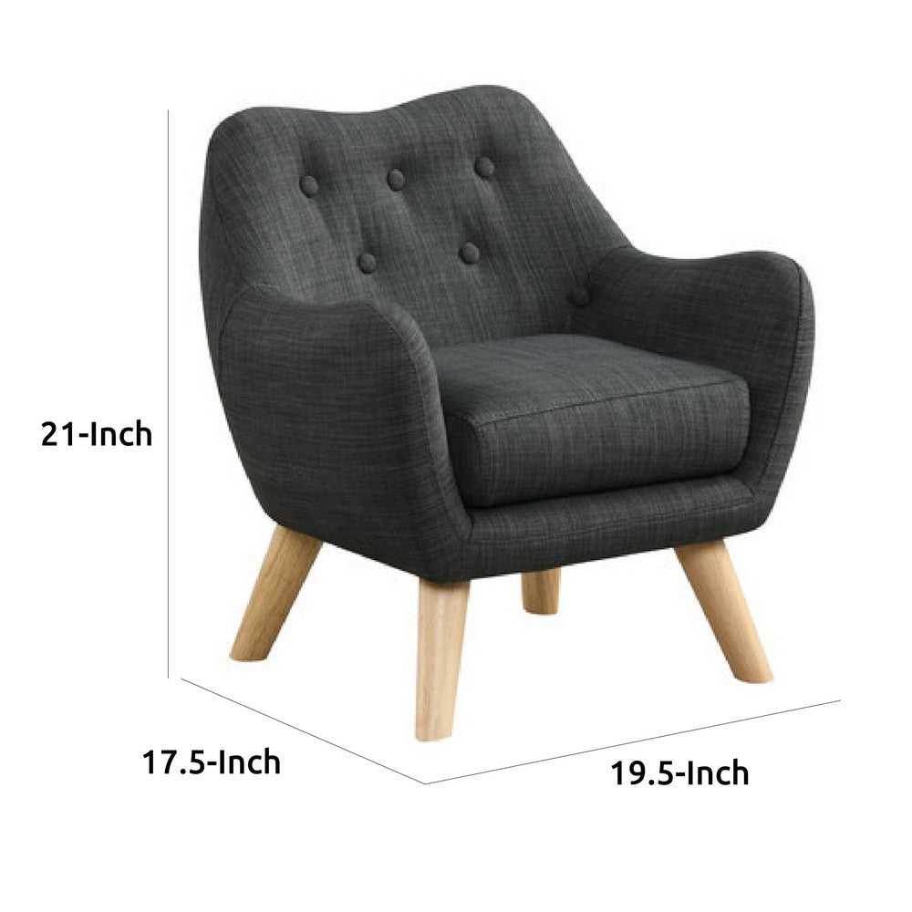 Binie Kids Chair with Wood Angled Legs | Gray Button Tufted Linen