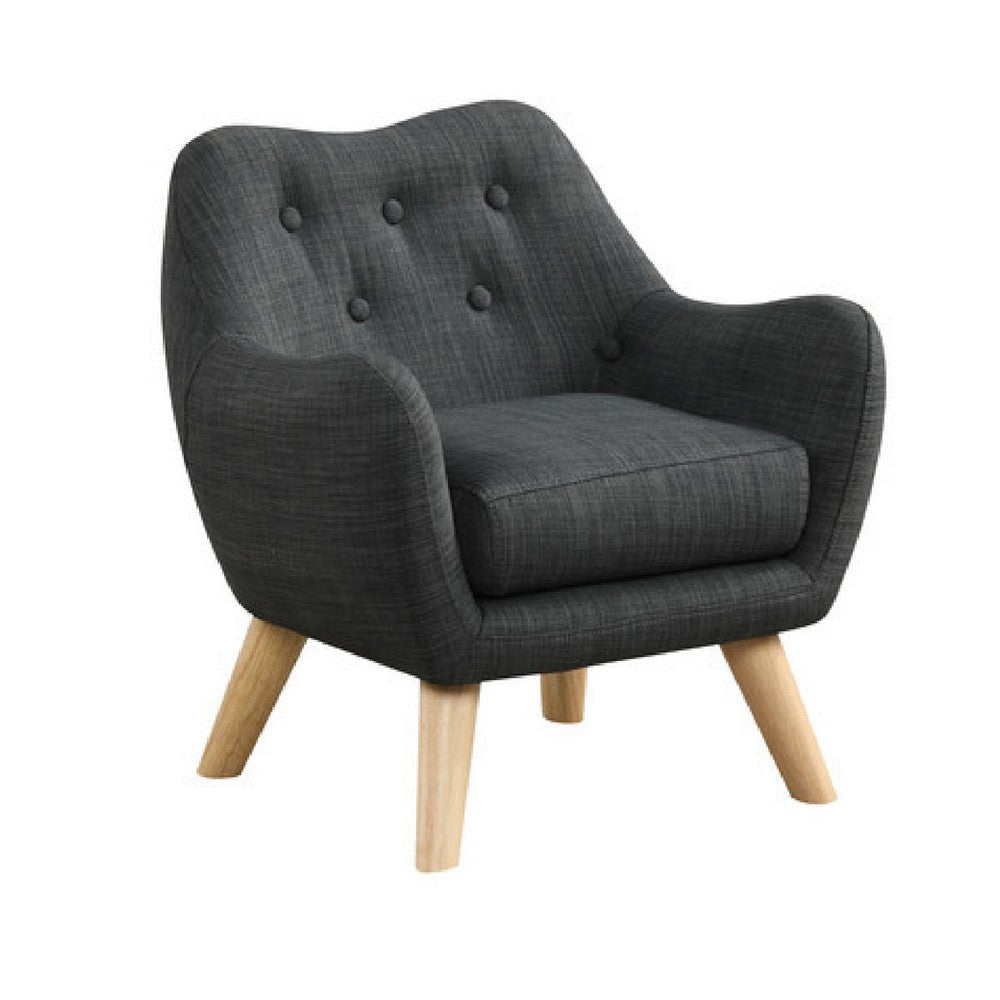 Binie Kids Chair with Wood Angled Legs | Gray Button Tufted Linen