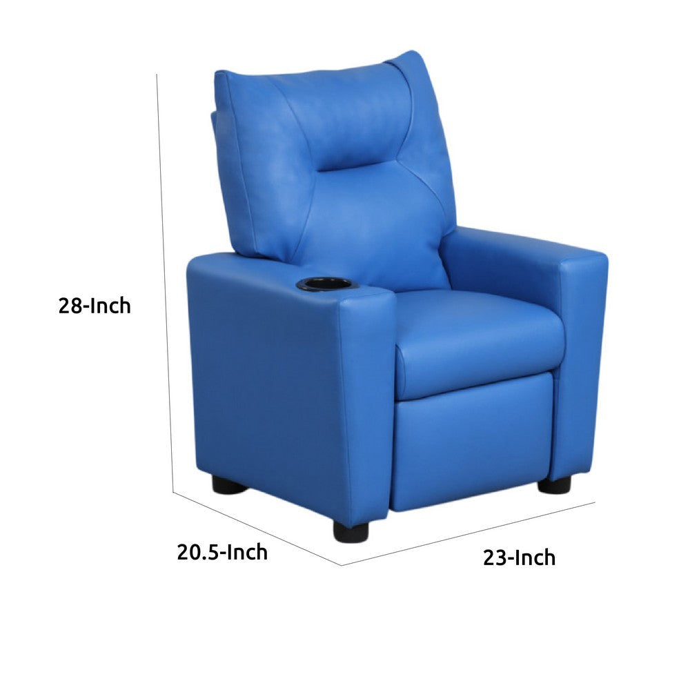 Chang Kids Recliner Chair | Built In Cupholder | Blue Faux Leather BM335492