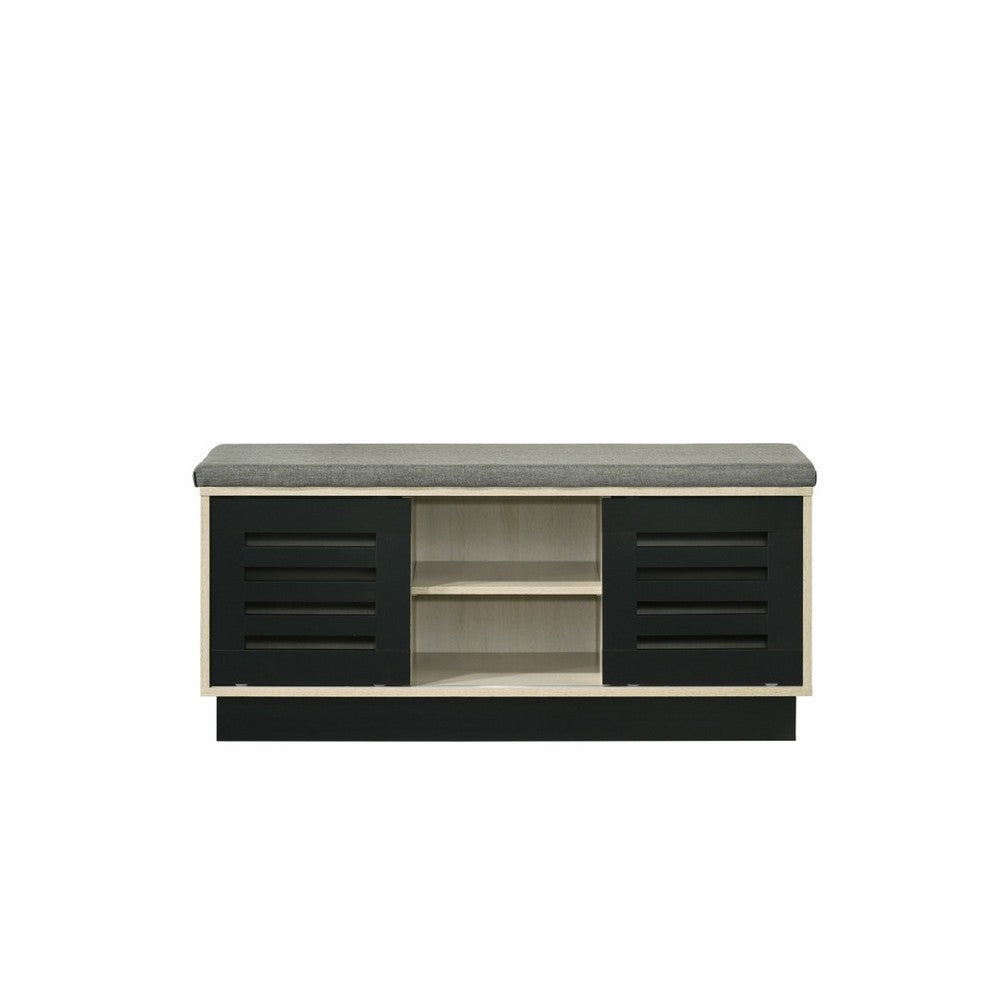 Moxie Shoe Cabinet | Black Sliding Doors | Fabric Top | Oak Wood 39’’ BM335493