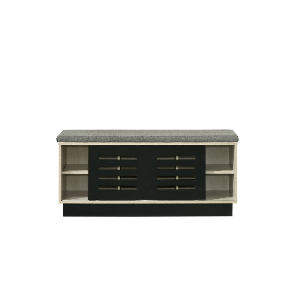 Moxie Shoe Cabinet | Black Sliding Doors | Fabric Top | Oak Wood 39’’ BM335493