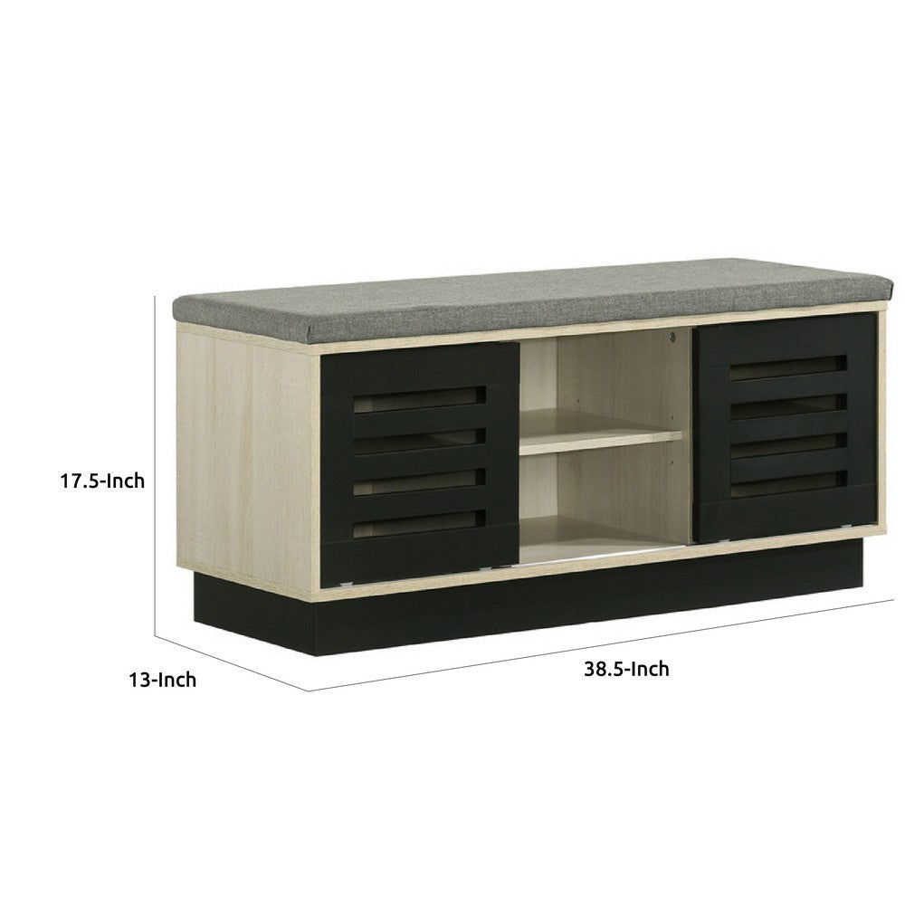Moxie Shoe Cabinet | Black Sliding Doors | Fabric Top | Oak Wood 39’’ BM335493