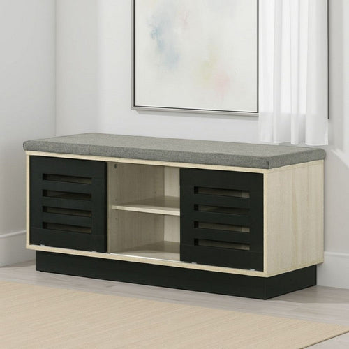 Moxie Shoe Cabinet | Black Sliding Doors | Fabric Top | Oak Wood 39"