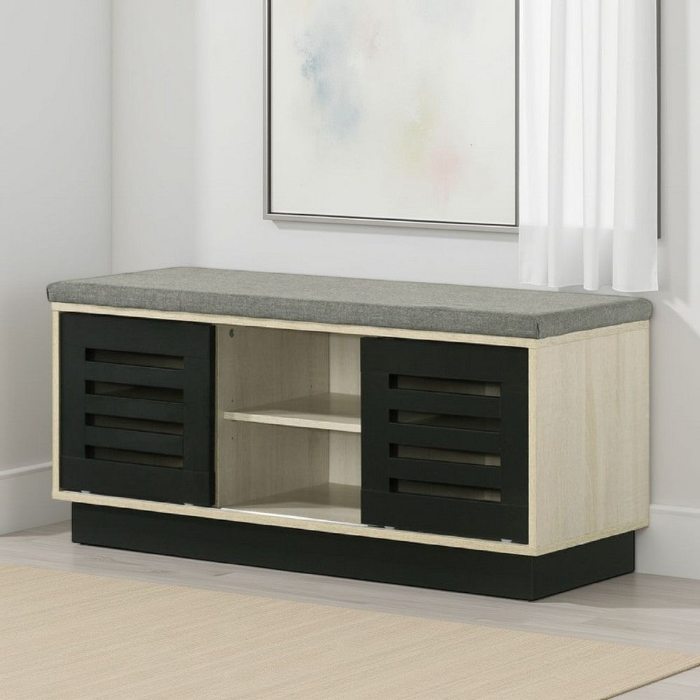 Moxie Shoe Cabinet | Black Sliding Doors | Fabric Top | Oak Wood 39"