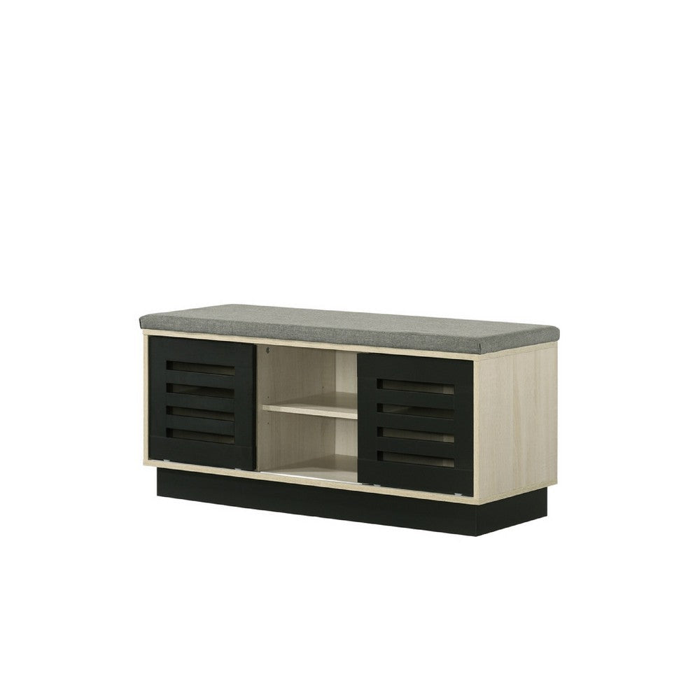 Moxie Shoe Cabinet | Black Sliding Doors | Fabric Top | Oak Wood 39"