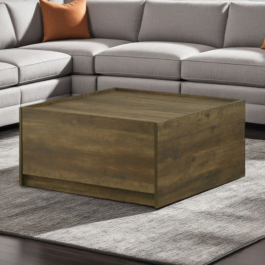 Trav Square Coffee Table | 2 Drawer | Raised Lip Tray Top | Brown 32"