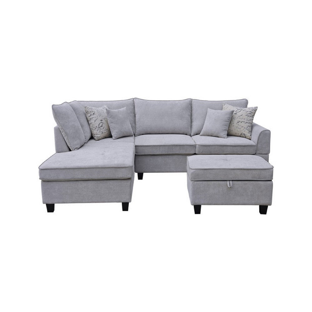 Kyna Sectional Sofa | 4 Pillows | Left Chaise | Storage Ottoman | Gray