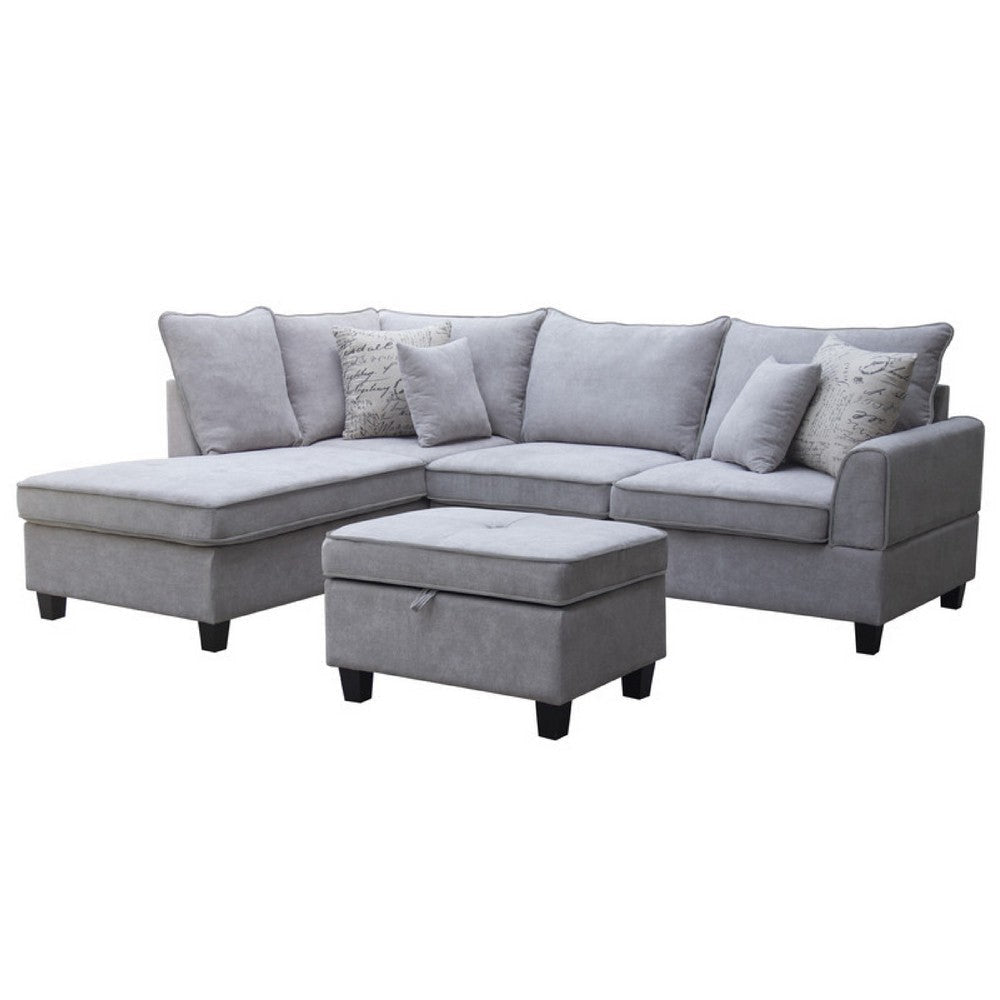Kyna Sectional Sofa | 4 Pillows | Left Chaise | Storage Ottoman | Gray