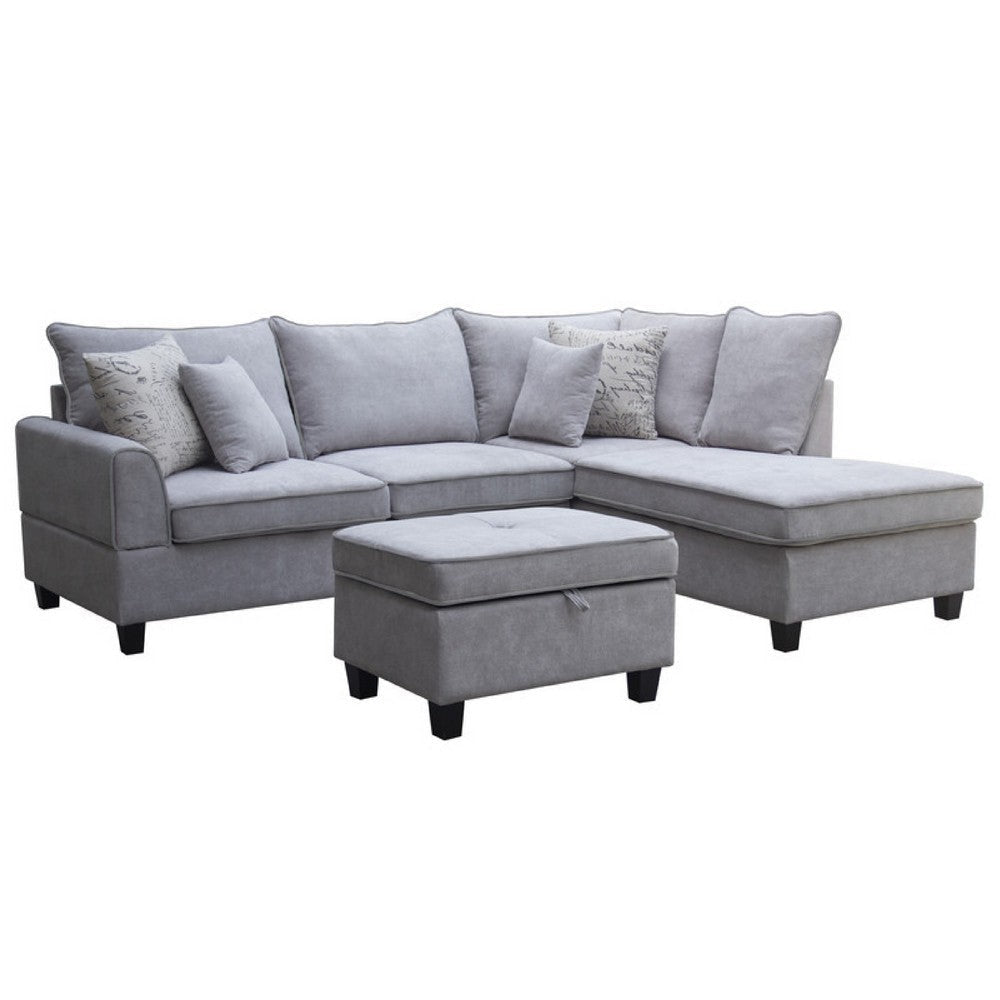 Kyna Sectional Sofa | 4 Pillows | Left Chaise | Storage Ottoman | Gray