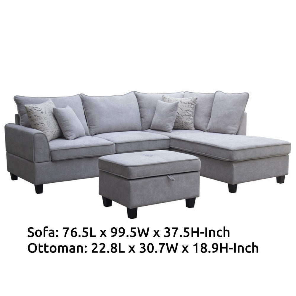 Kyna Sectional Sofa | 4 Pillows | Left Chaise | Storage Ottoman | Gray