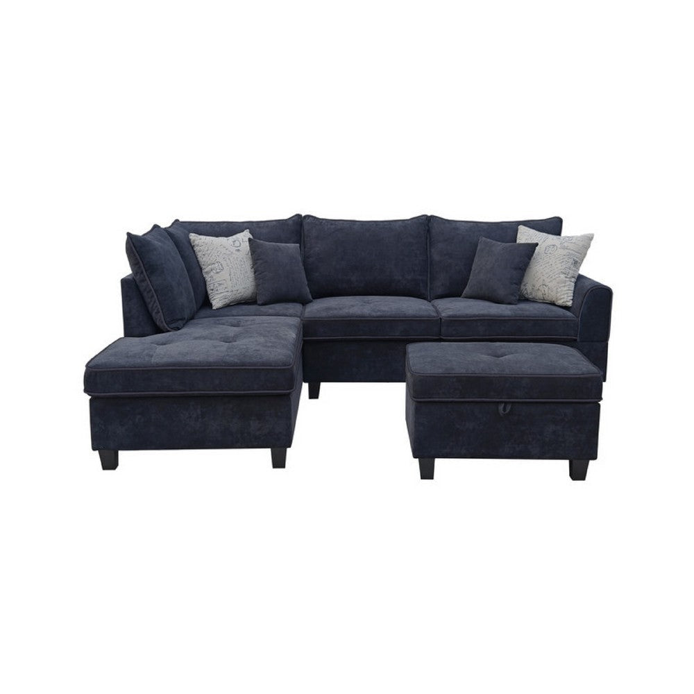 Kyna Sectional Sofa | 4 Pillows | Left Chaise | Storage Ottoman Black